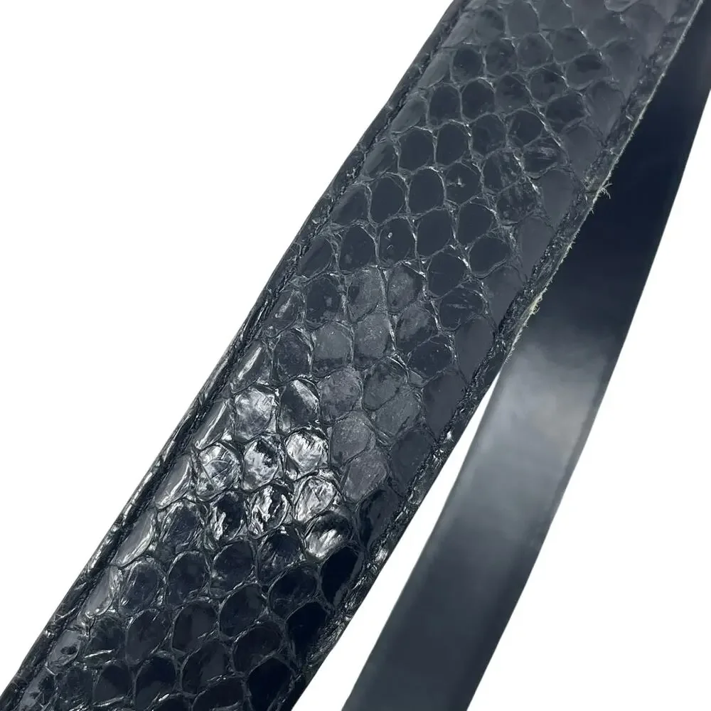 Vintage Women's Black Genuine Snake Skin Belt Size 42 Made in Taiwan Gold Buckle